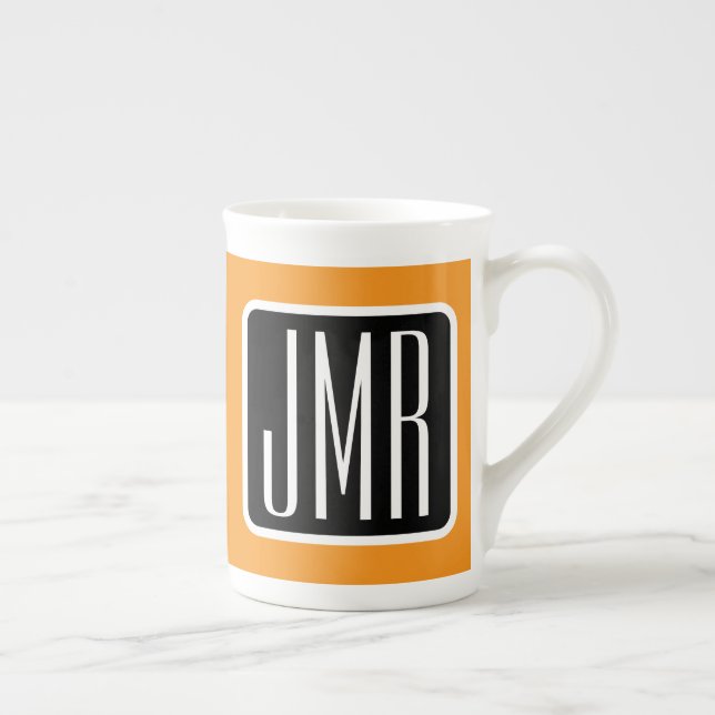 Caneca De Porcelana Iniciais Modernos Monogramados | Branco preto e la (Direita)