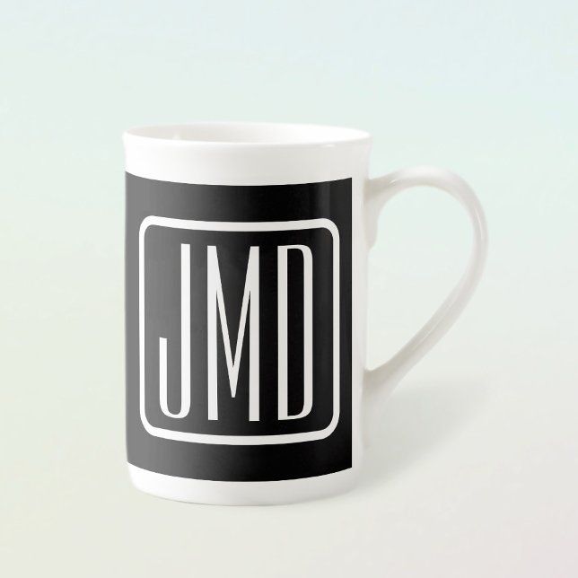 Caneca De Porcelana Iniciais Modernos Monogramados | Preto & Branco (Criador carregado)