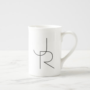 Caneca De Porcelana Iniciais Sobrepostas Modernas 2 Preto no Branco