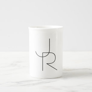 Caneca De Porcelana Iniciais Sobrepostas Modernas 2 Preto no Branco