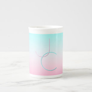 Caneca De Porcelana Iniciais Sobrepostas Modernas 2 Turquesa Rosa