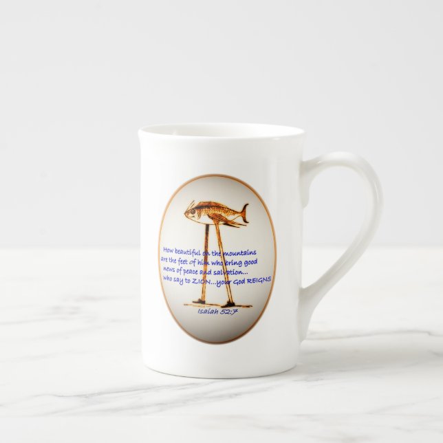 Caneca De Porcelana Isaiah 52:7 - Que Bonito Nas Montanhas (Direita)