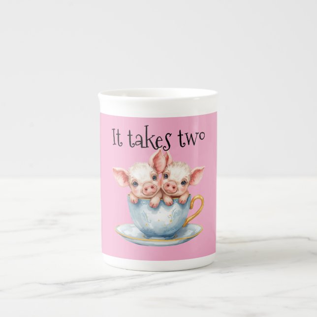 Caneca De Porcelana It Takes Two Teacup Piglets (Frente)