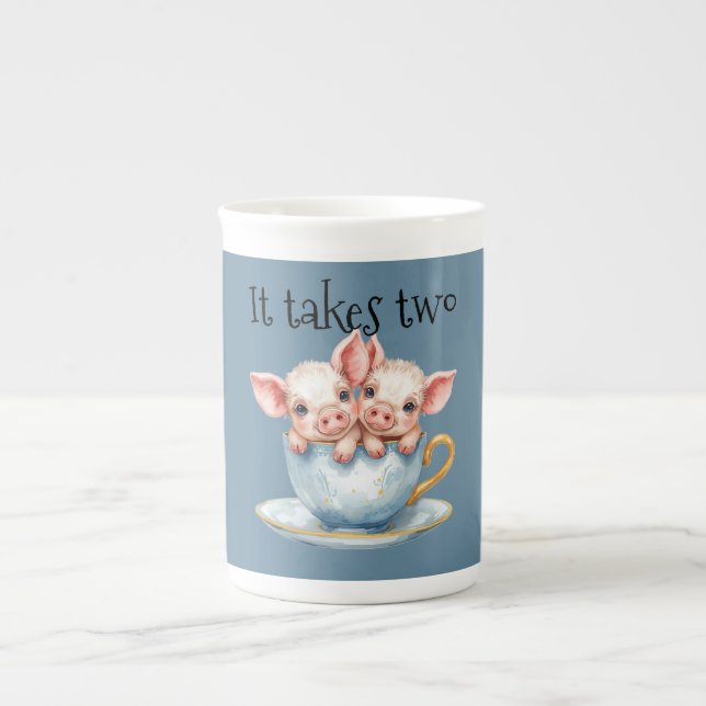Caneca De Porcelana It Takes Two Teacup Piglets (Frente)