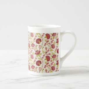Caneca De Porcelana Jacobean Floral Reds Pinks Dourado Cream