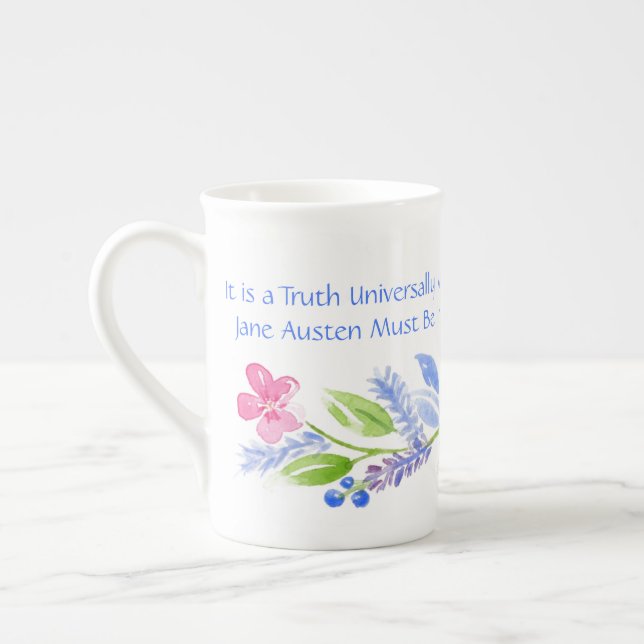 Caneca De Porcelana Jane Austen Motto Floral BONE CHINA (Esquerda)