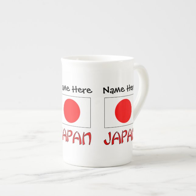 Caneca De Porcelana Japão e Sinalizador japonês com seu nome (Frente Esquerda)