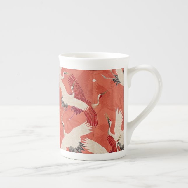 Caneca De Porcelana Japonês Art Kimono Cranes Style 3 (Direita)