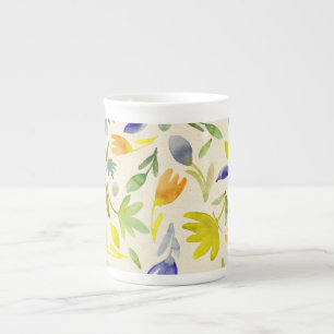 Caneca De Porcelana Jardim Botânico Floral de Aquarela Rústica