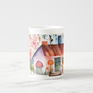 Caneca De Porcelana Jardim de algodão, animais de campo floral
