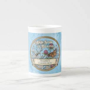 Caneca de porcelana Jardim de Polinizadores Azuis