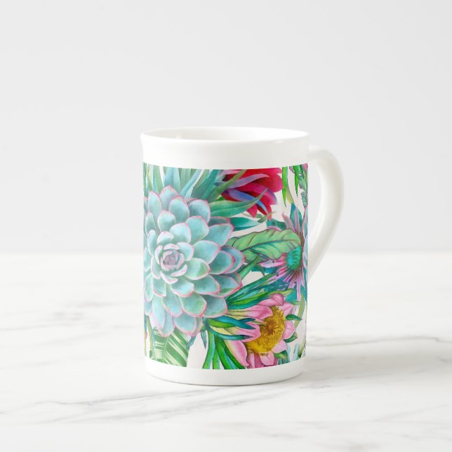 Caneca De Porcelana Jardim tropical suculento (Frente Esquerda)