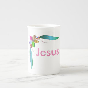 CANECA DE PORCELANA JESUS FLOWER RIBBON