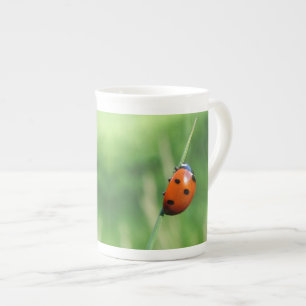 Caneca De Porcelana Joaninha em uma lâmina de grama