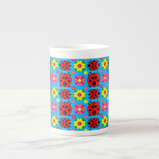 Caneca De Porcelana Joaninhas e Flores Coloridas (Frente)