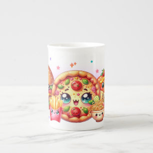 Caneca De Porcelana Kawaii Happy Comida Burger, Pizza e Hotdog