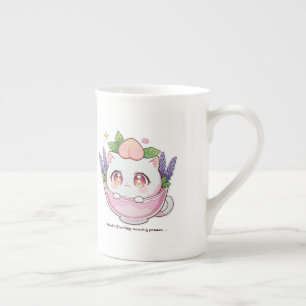 Caneca De Porcelana Kawaii Peach Cat na Lavanda Teacup Coffee Mug