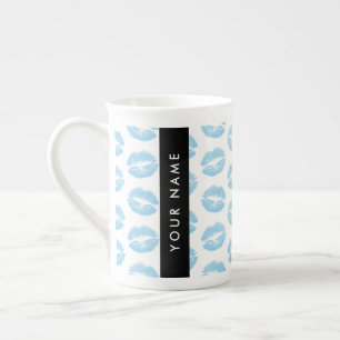 Caneca De Porcelana Lábios Azuis, Beijo, Batom, Seu Nome, Personalizar