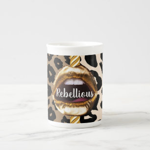 Caneca De Porcelana Lábios Dourados Selvagens Décor Décor - Maquiagem
