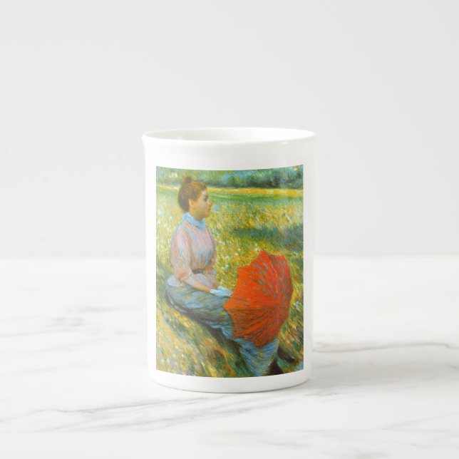 Caneca De Porcelana Lady Resting em um Prado Verde (Frente)