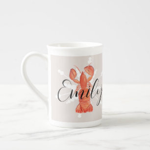 Caneca De Porcelana Lagosta de Natal Crustáceo Aquarela Floco de Neve