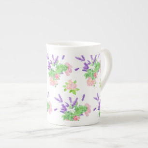 Caneca De Porcelana Lavanda, Rosas e padrão Filadélfia em Branco