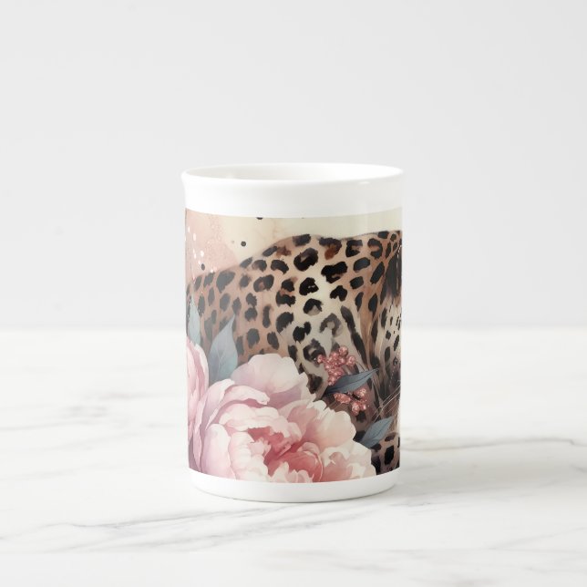 Caneca De Porcelana Leopardo Amor e Rosa Mug (Frente)