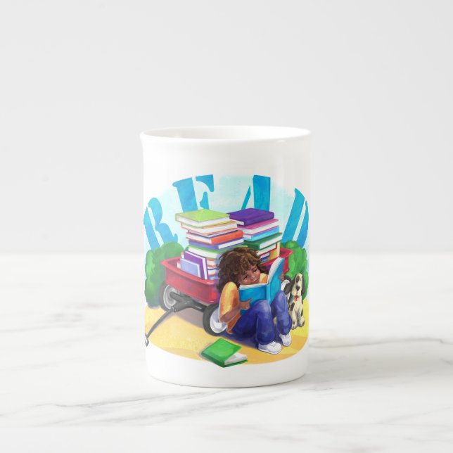 Caneca De Porcelana LER Arte do Vagão do Livro (Frente)