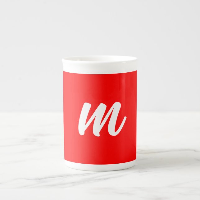 Caneca De Porcelana Letra Inicial de Monograma Branco Vermelho (Frente)