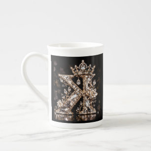 Caneca De Porcelana Letra K Bege Cristal Design Luxo