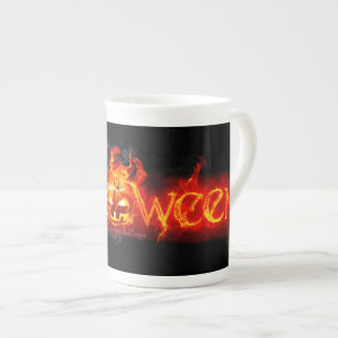 Caneca De Porcelana Letras de fogo enormes da SlipperyJoe no Halloween