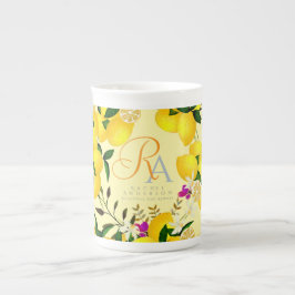 Caneca De Porcelana Limão Monograma Amarelo