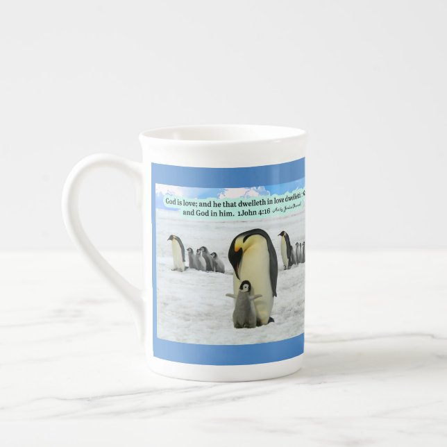 Caneca De Porcelana Linda Escritura Penguin 1 John 4:16 (Esquerda)