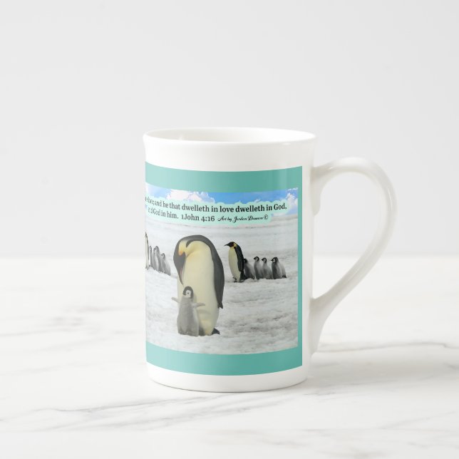 Caneca De Porcelana Linda Escritura Penguin 1 John 4:16 (Direita)
