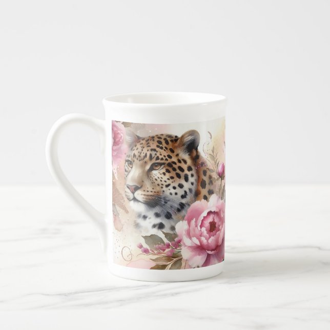 Caneca De Porcelana Linda Leopardo e Rosa Mug (Esquerda)