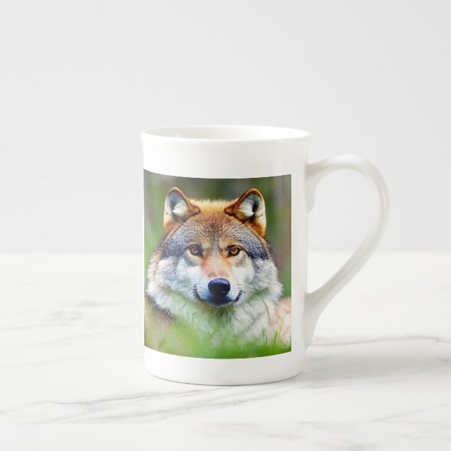 Caneca De Porcelana Linda pintura de cabeça de lobo (Direita)
