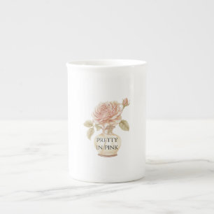Caneca De Porcelana Linda Rosa Flor em Vaso Rosa