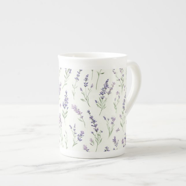 Caneca De Porcelana Lindos Flores Brancas Lavanda Chuva de Noiva (Frente Esquerda)