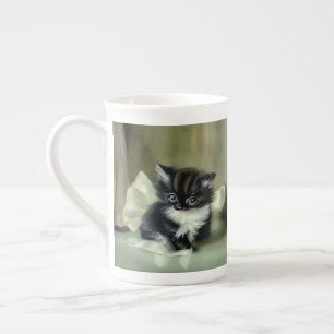 Caneca De Porcelana Língua Vintage de Cristóvão Preto e Branco