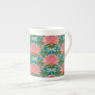 Caneca De Porcelana Lírios de água rosa e libélulas Ósseas - China Mug
