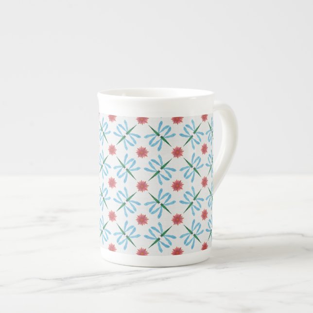Caneca De Porcelana Lírios de água rosa e libélulas Ósseas - China Mug (Frente Esquerda)