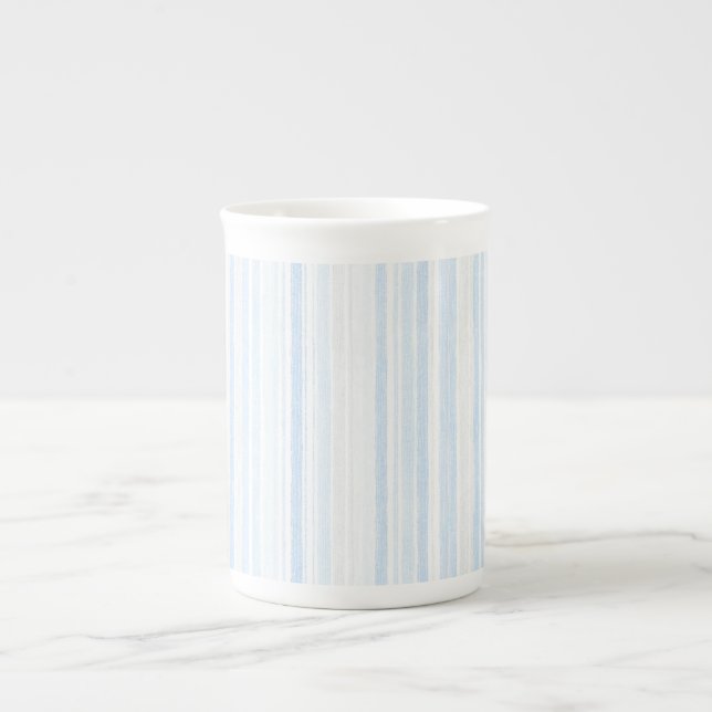 Caneca De Porcelana Listras Brancas Azul Bebê (Frente)