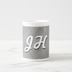 Caneca De Porcelana Listras Finas Pretas e Brancas Iniciais com Esti