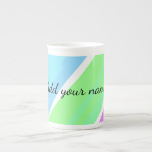 Caneca De Porcelana Listras rosa azul verde adicionar nome mensagem de