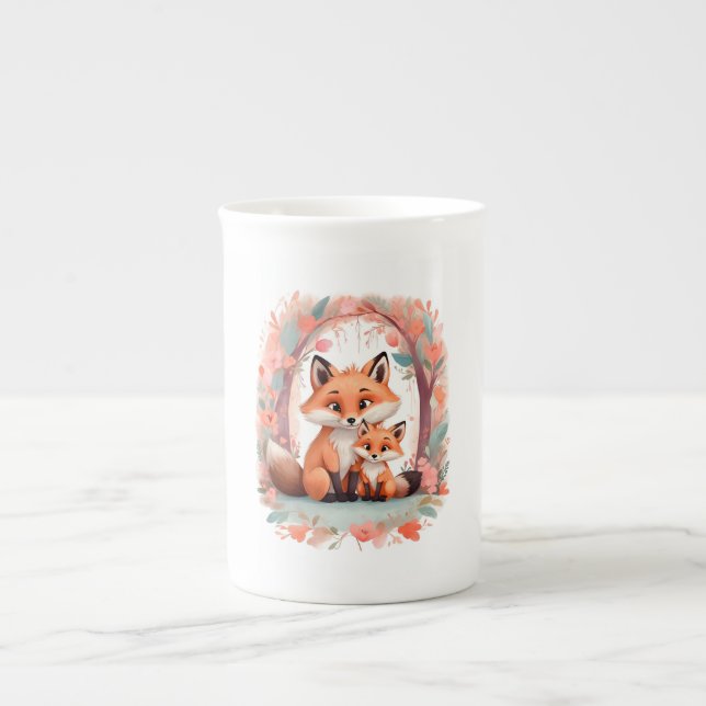 Caneca De Porcelana Lobo Mãe e Filha Mug - Presente Familiar para Pare (Frente)