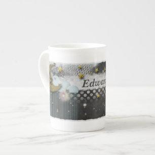 Caneca De Porcelana Lua e estrelas Monograma personalizado Osso China