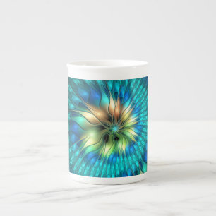 Caneca De Porcelana Luminosa Fantasia Flor, Colorida Abstrato Fractal