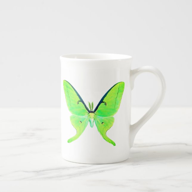 Caneca De Porcelana Luna Moth Pastel Verde limão Bone China Mug (Direita)