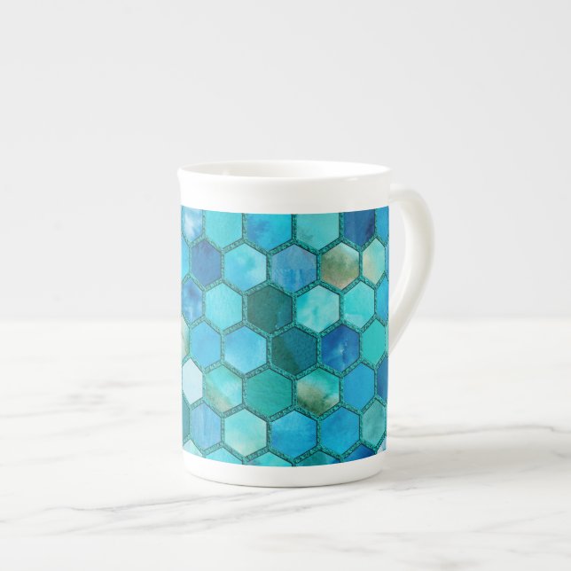 Caneca De Porcelana Lúpulo Metálico Látea Lápice Aqua (Frente Esquerda)