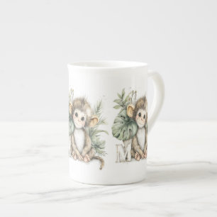 Caneca De Porcelana Macaco alfabeto de animais bebês em aquarela fofa